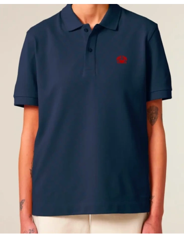 Polo bleu marine brodé rouge devant 2