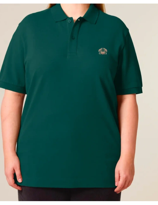 Détail polo vert sapin broderie crabe fil ourson