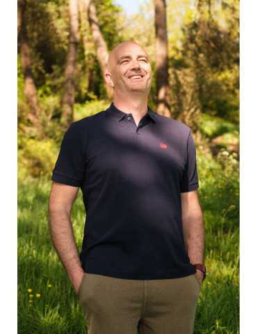 Polo bleu marine broderie rouge crabe daru