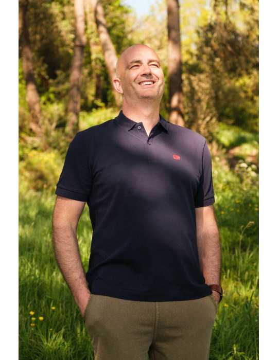 Polo bleu marine broderie rouge crabe daru