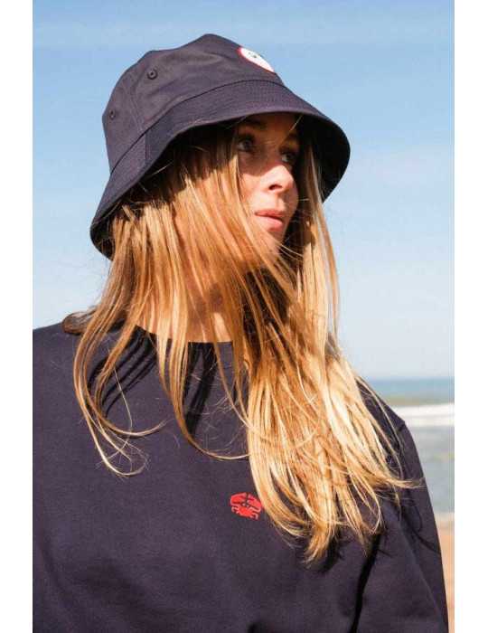 Sweat col rond bleu – look côtier, broderie minimaliste