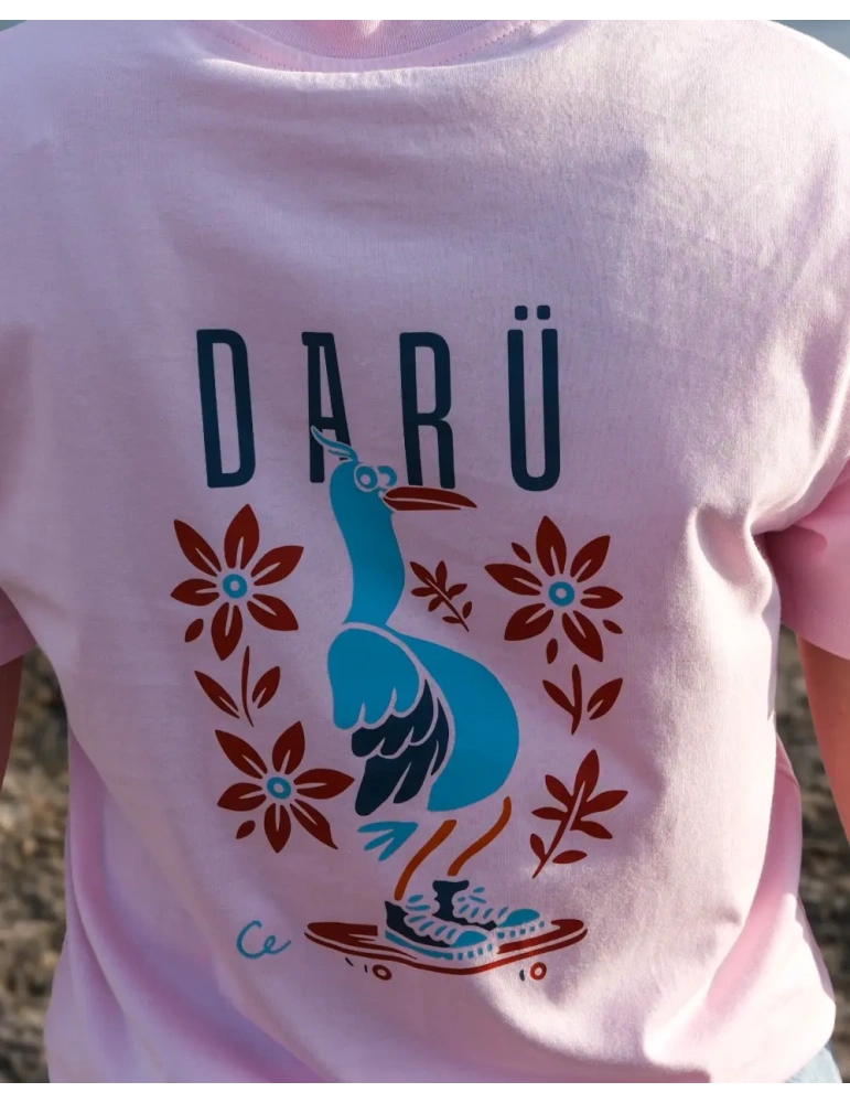 Détail tee shirt mouette à roulette couleur coton pink DARÜ