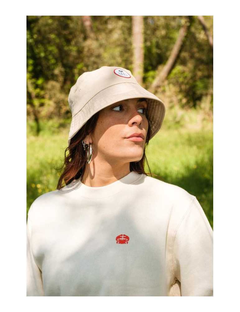 Sweat beige col rond – coton bio, broderie crabe