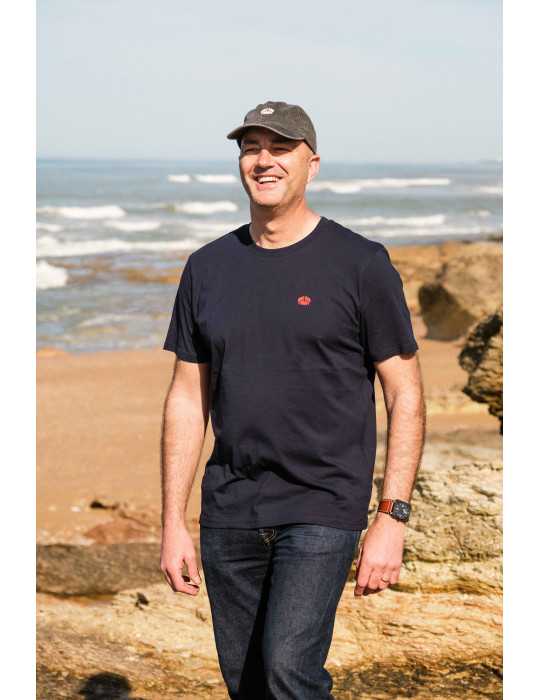 Tee-shirt unisexe DARÜ brodé en coton biologique détail french navy