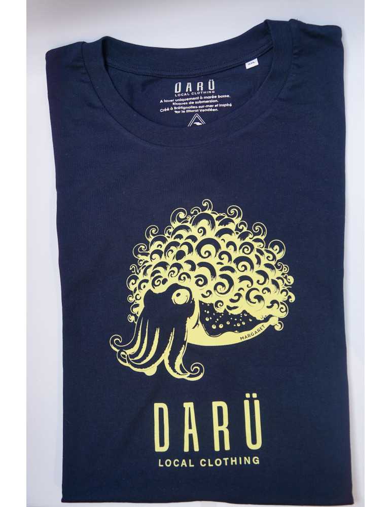 Tee-shirt unisexe DARÜ gros plan Margaret en coton biologique bleu marine