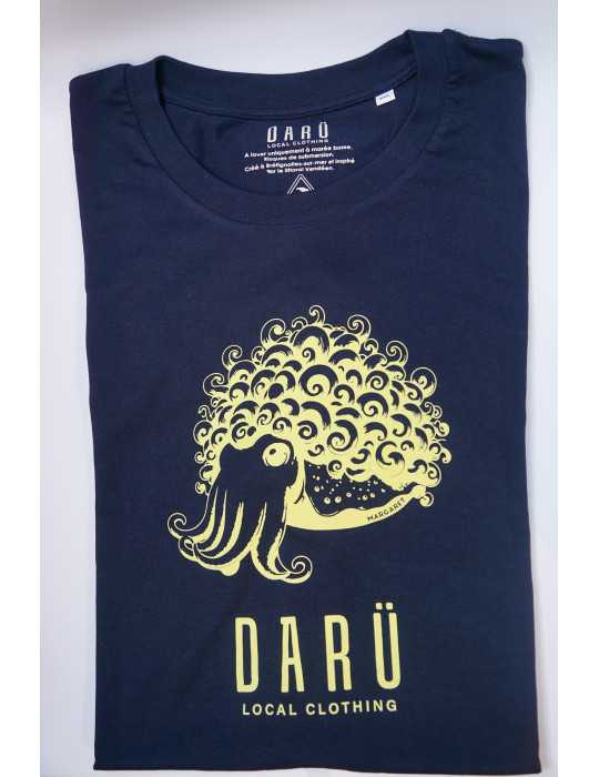 Tee-shirt unisexe DARÜ gros plan Margaret en coton biologique bleu marine