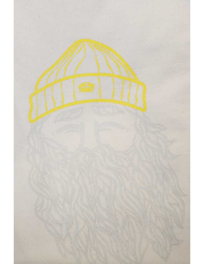 Zoom visuel sérigraphié – bonnet jaune et barbe algues
