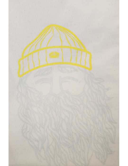 Zoom visuel sérigraphié – bonnet jaune et barbe algues