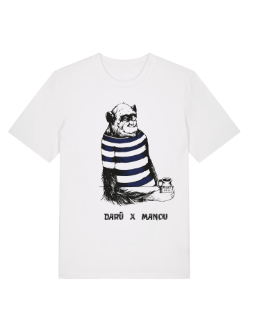 Tee shit singe blanc dessiné par Manou 2