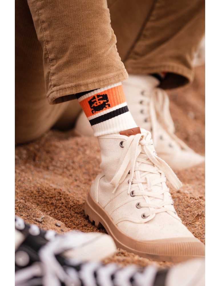 Chaussettes DARÜ écru bandes orange crabe