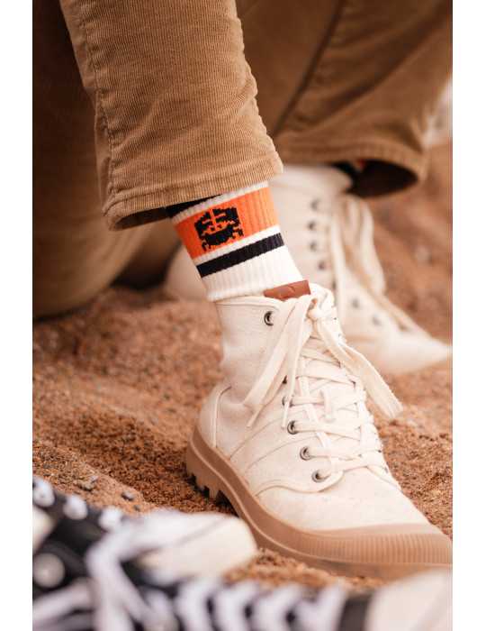Chaussettes DARÜ écru bandes orange crabe