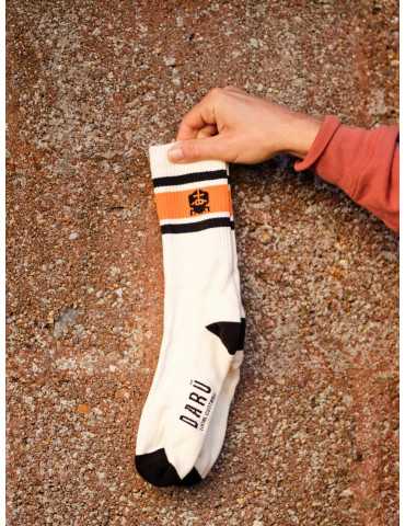 Chaussettes DARÜ écru bandes orange crabe 2