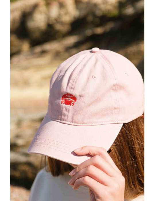 Casquette délavée rose DARÜ – broderie crabe – vue de face