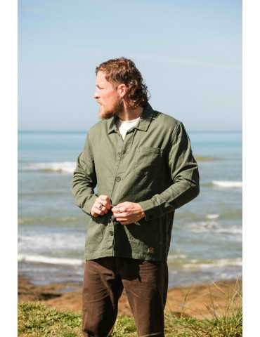 Veste worker kaki brodé crabe couleur marron sous la poche