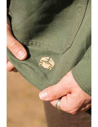 Veste worker kaki brodé crabe couleur marron sous la poche 2