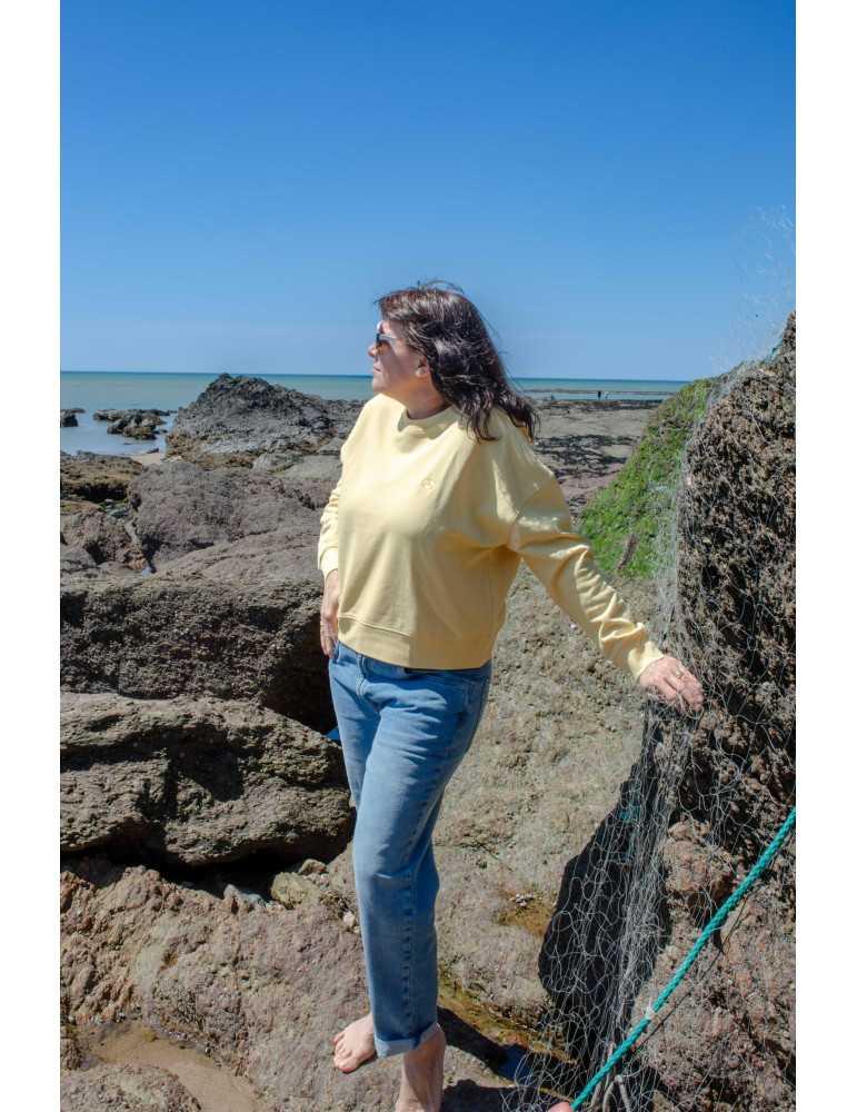 sweat viva yellow brodeuse face mer