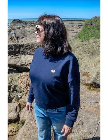 Sweat femme DARÜ bleu marine – broderie crabe côté cœur 2