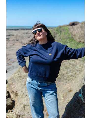 Sweat femme DARÜ bleu marine – broderie crabe côté cœur