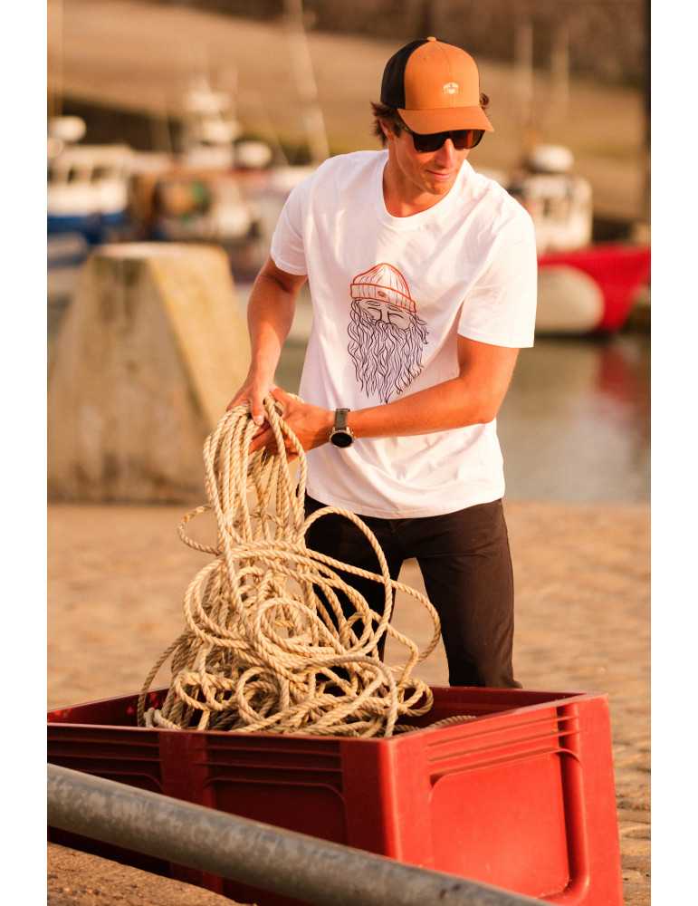 Tee shirt darü narcisse pelletier blanc remonte un filet de pêche