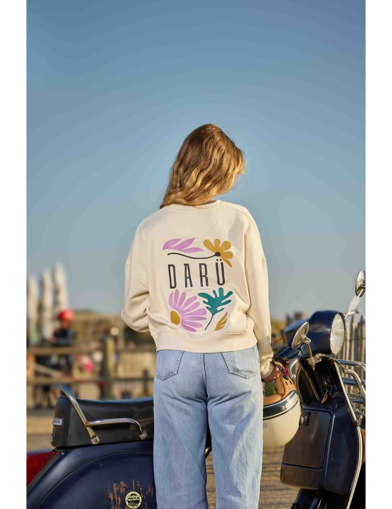 sweat dos floral couleur natural raw bio