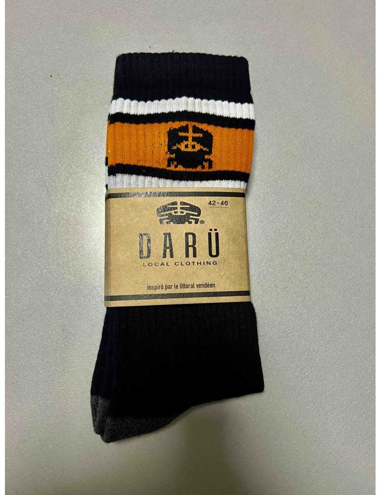 Chaussettes Vintage DARÜ noir bandes blanche orange – coton bio