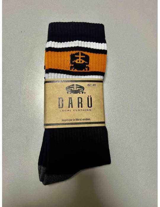 Chaussettes Vintage DARÜ noir bandes blanche orange – coton bio