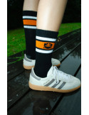 Chaussettes DARÜ vintage portées – noir blanc orange – style rétro
