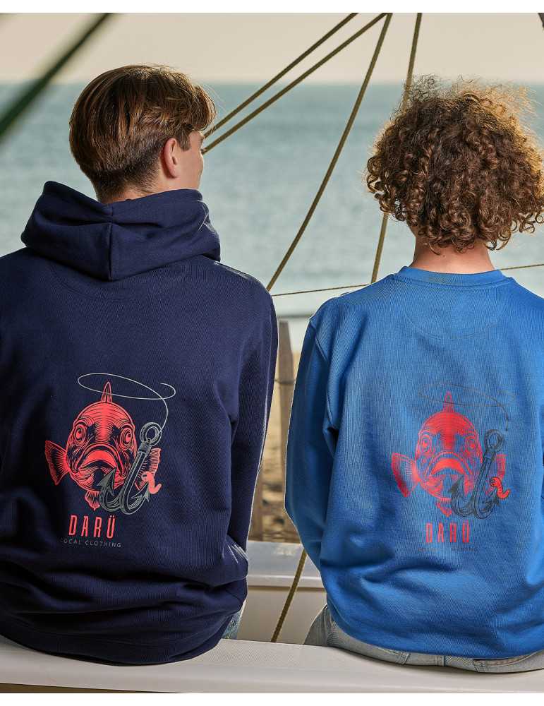 Vue dos – sérigraphie poisson hameçon, humour marin vendéen