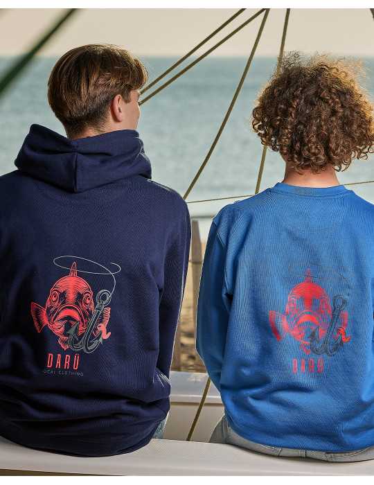 Vue dos – sérigraphie poisson hameçon, humour marin vendéen