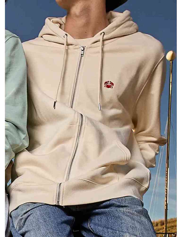 Sweat zippé DARU brodé crabe marque locale vendée couleur Natural raw