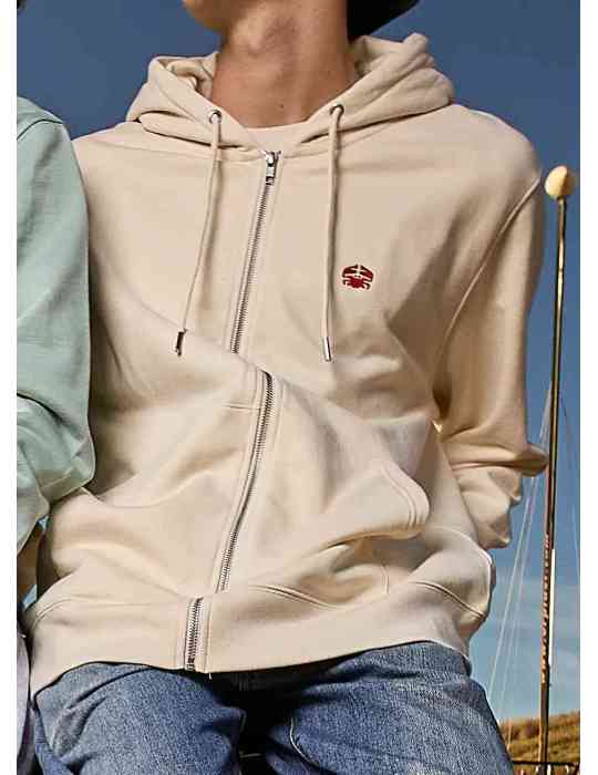 Sweat zippé DARU brodé crabe marque locale vendée couleur Natural raw