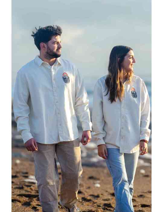 Chemise 100 % coton worker balade sur plage de brétignolles .