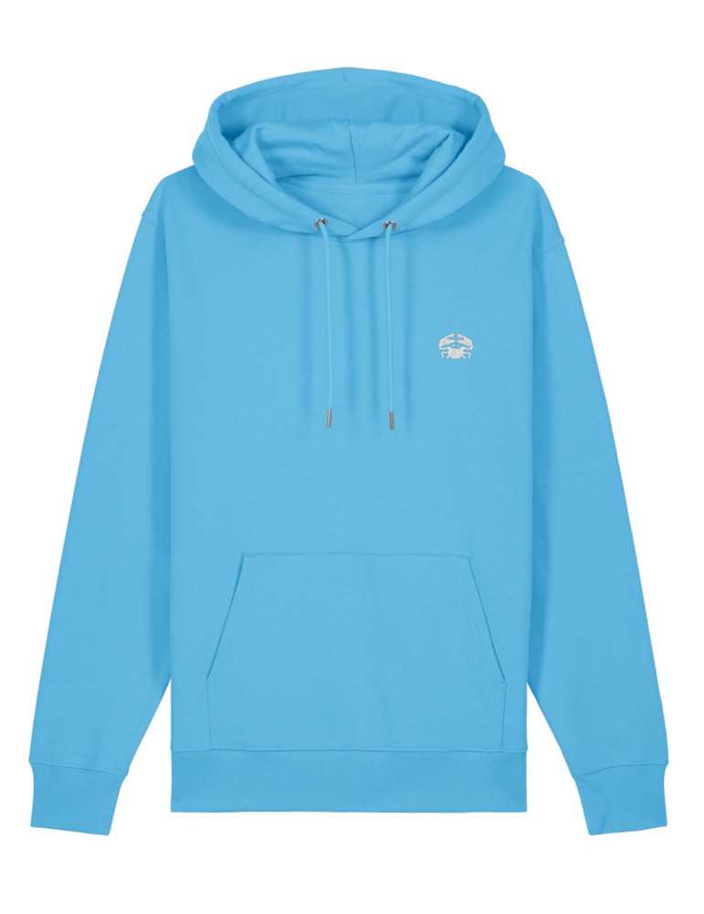 Sweat capuche aqua blue daru brodé crabe