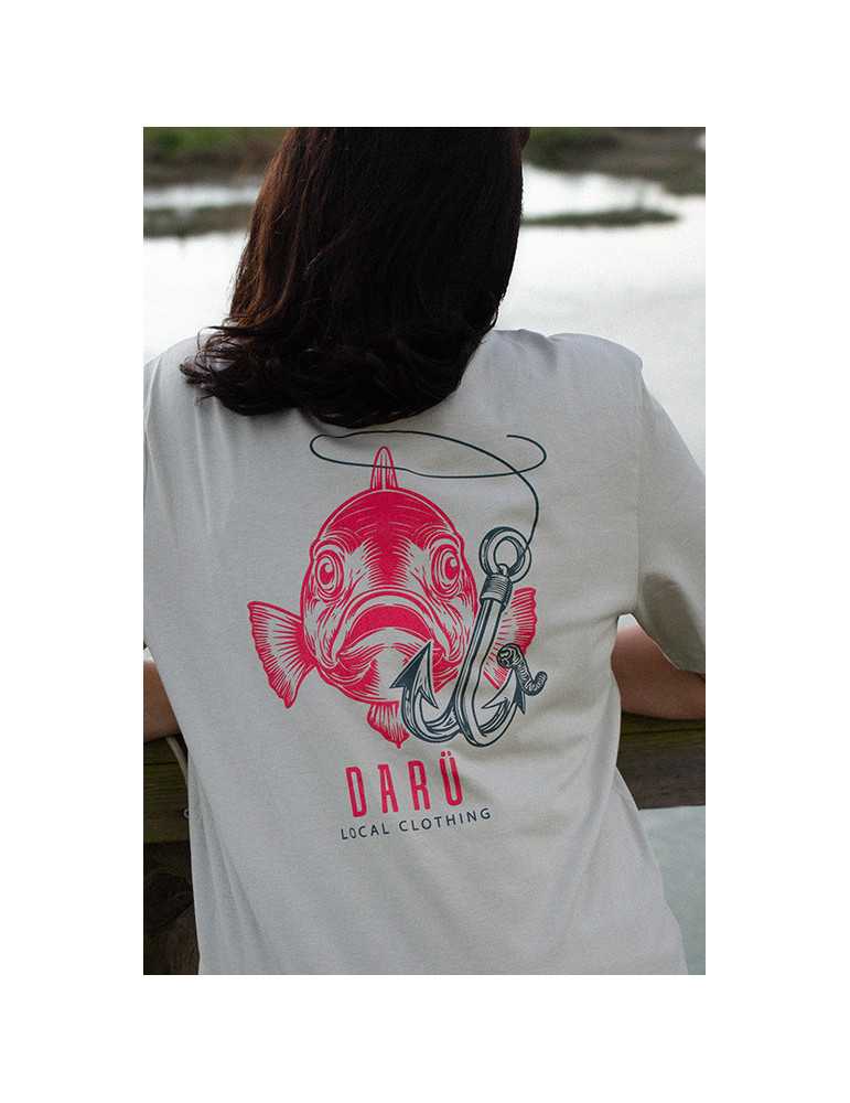 T-shirt Fish DARÜ dos poisson & hameçon couleur stone