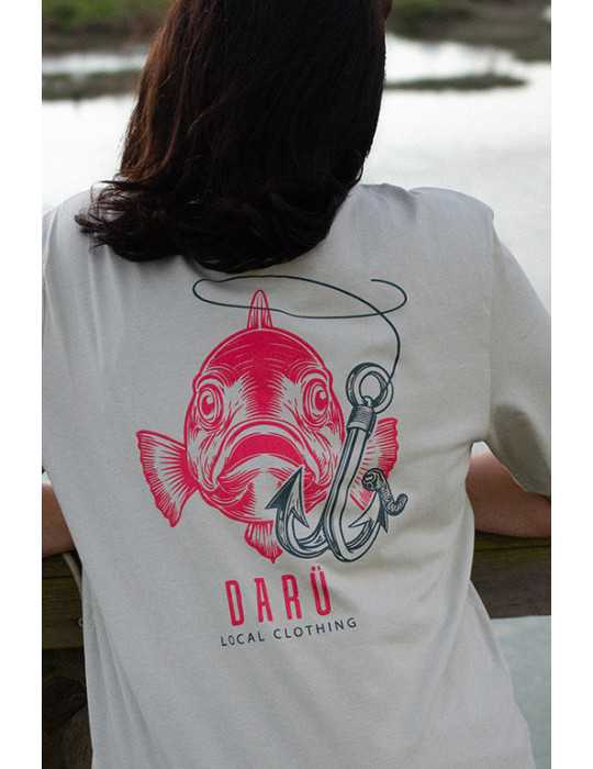 T-shirt Fish DARÜ dos poisson & hameçon couleur stone