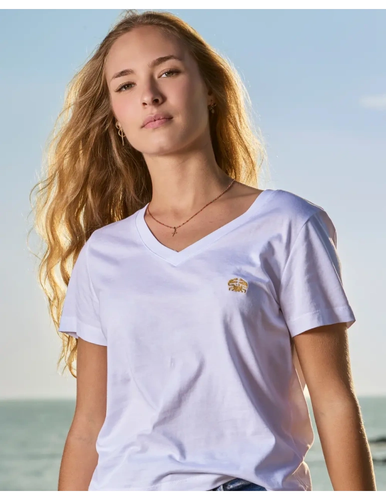 Tee-shirt femme col V coton bio – Broderie Vendée DARÜ