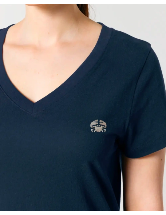 Tee-shirt femme col V coton bio – Broderie Vendée DARÜ