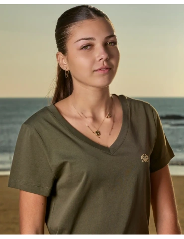 Tee-shirt femme col V coton bio – Broderie Vendée DARÜ