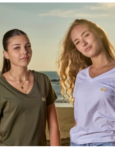 Tee-shirt femme col V coton bio – Broderie Vendée DARÜ 2