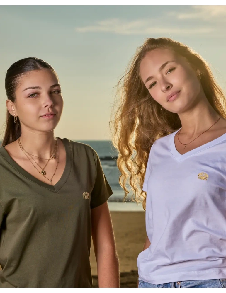 Tee-shirt femme col V coton bio – Broderie Vendée DARÜ
