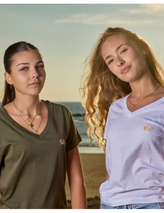 Tee-shirt femme col V coton bio – Broderie Vendée DARÜ